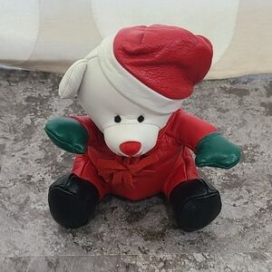 Wilsons The Leather Experts 100% Leather Christmas Bear 5" plush